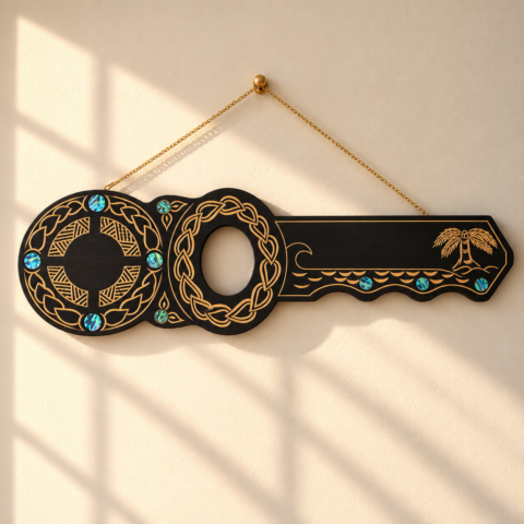 Celebration Key With Paua Shell Inlay and Palm Tree – 21st key with paua shell