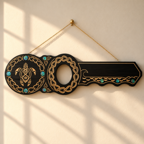 Turtle Design Key with Round Paua Shell Inlays – 21st key with paua shell